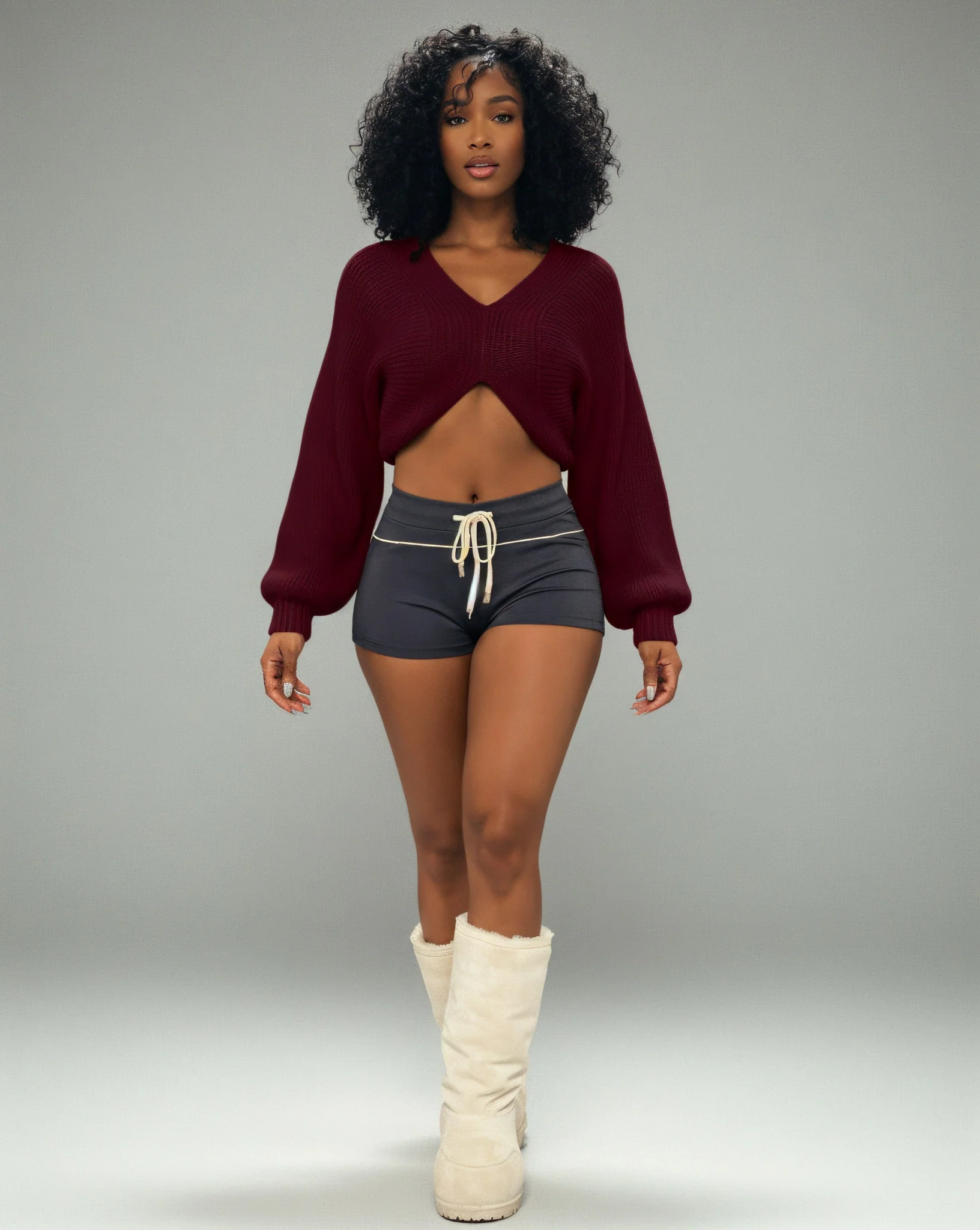 SUNNIVA Ribbed V-Cut Cropped Knit Sweater - Image 5