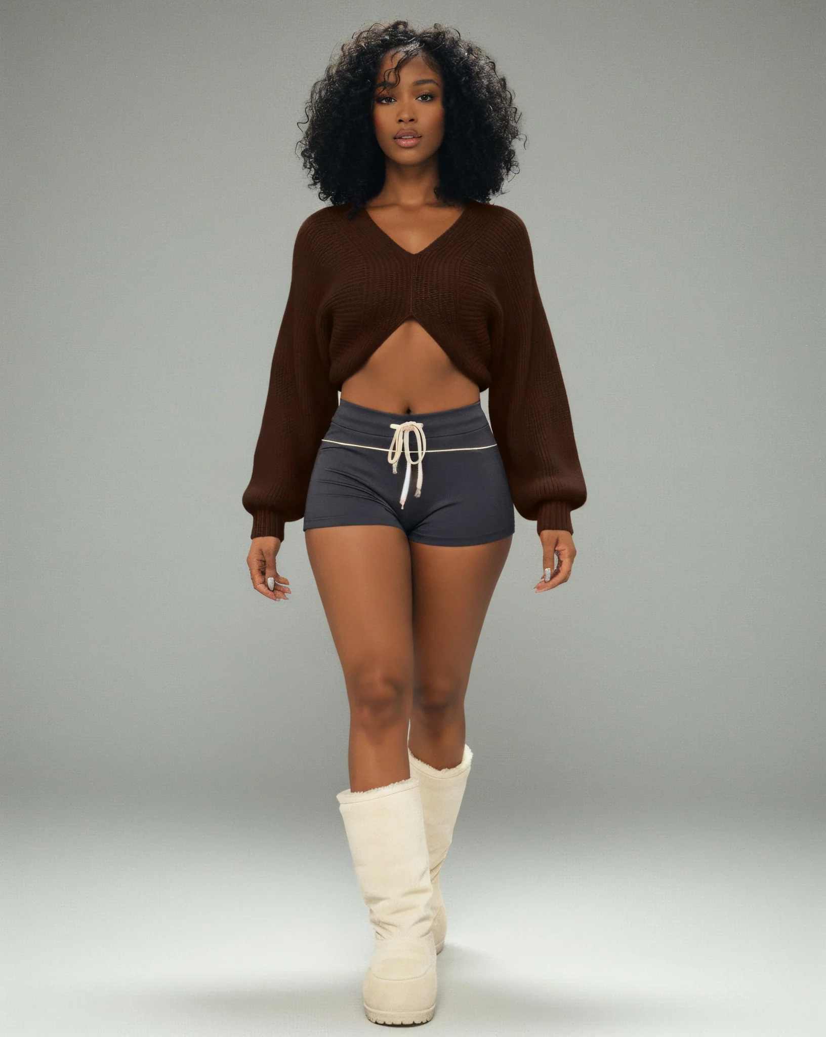 SUNNIVA Ribbed V-Cut Cropped Knit Sweater - Image 9