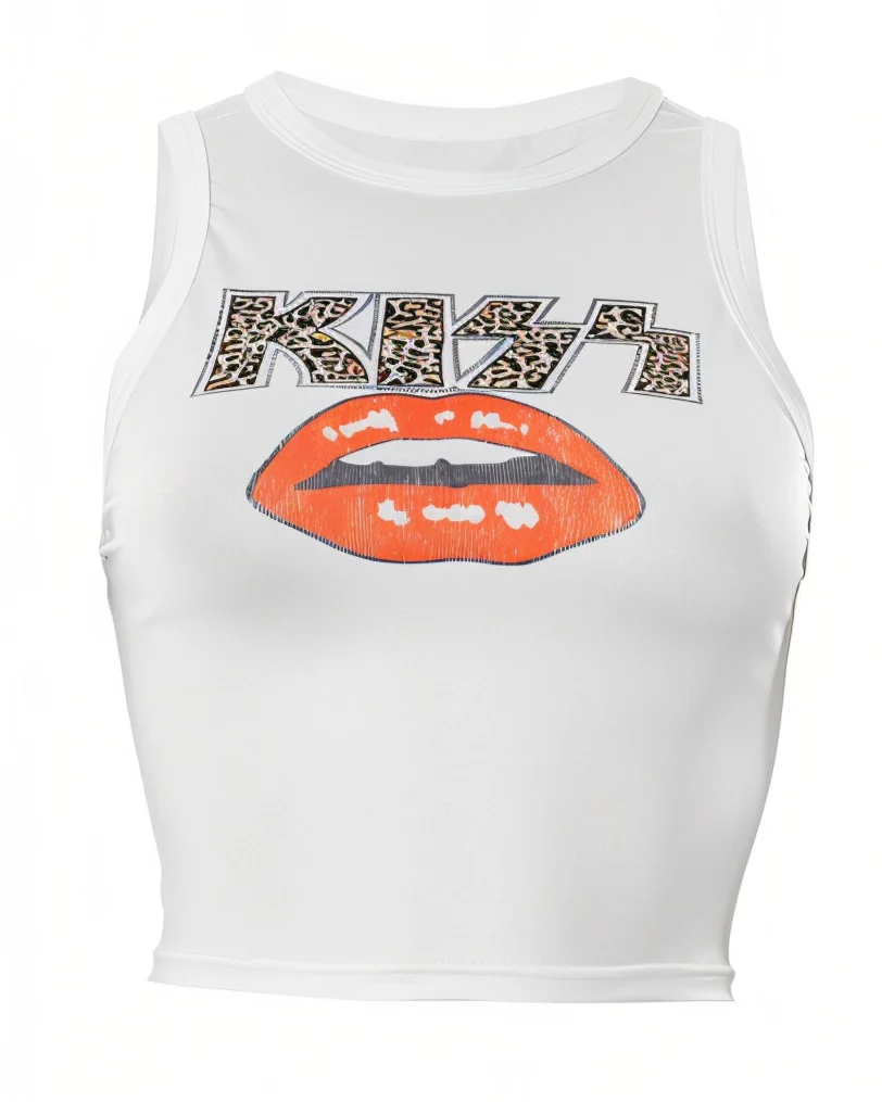 SUZZETE Lip Print Crop Tank Top - Image 5