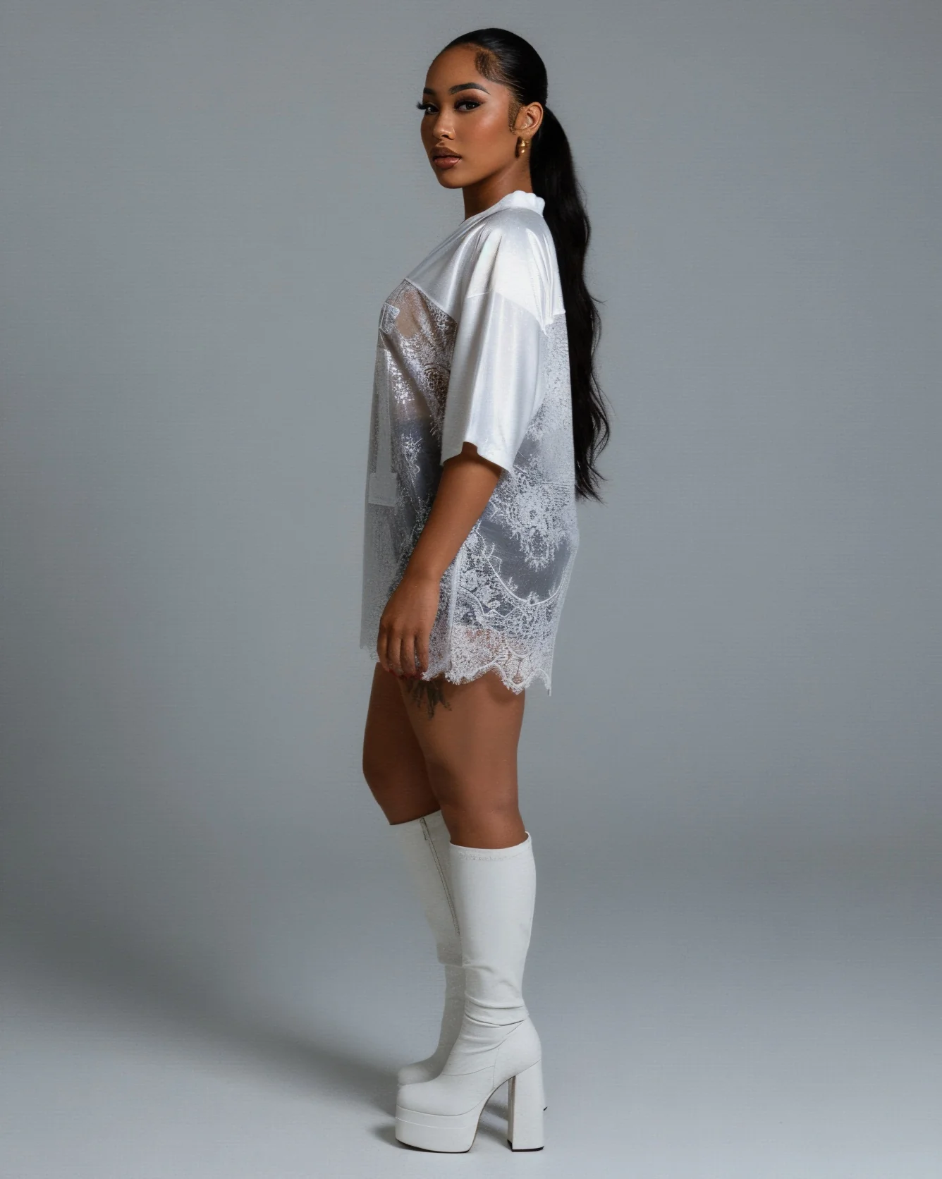 TAYLOR V-neck Oversized Lace Jersey Top - Image 3