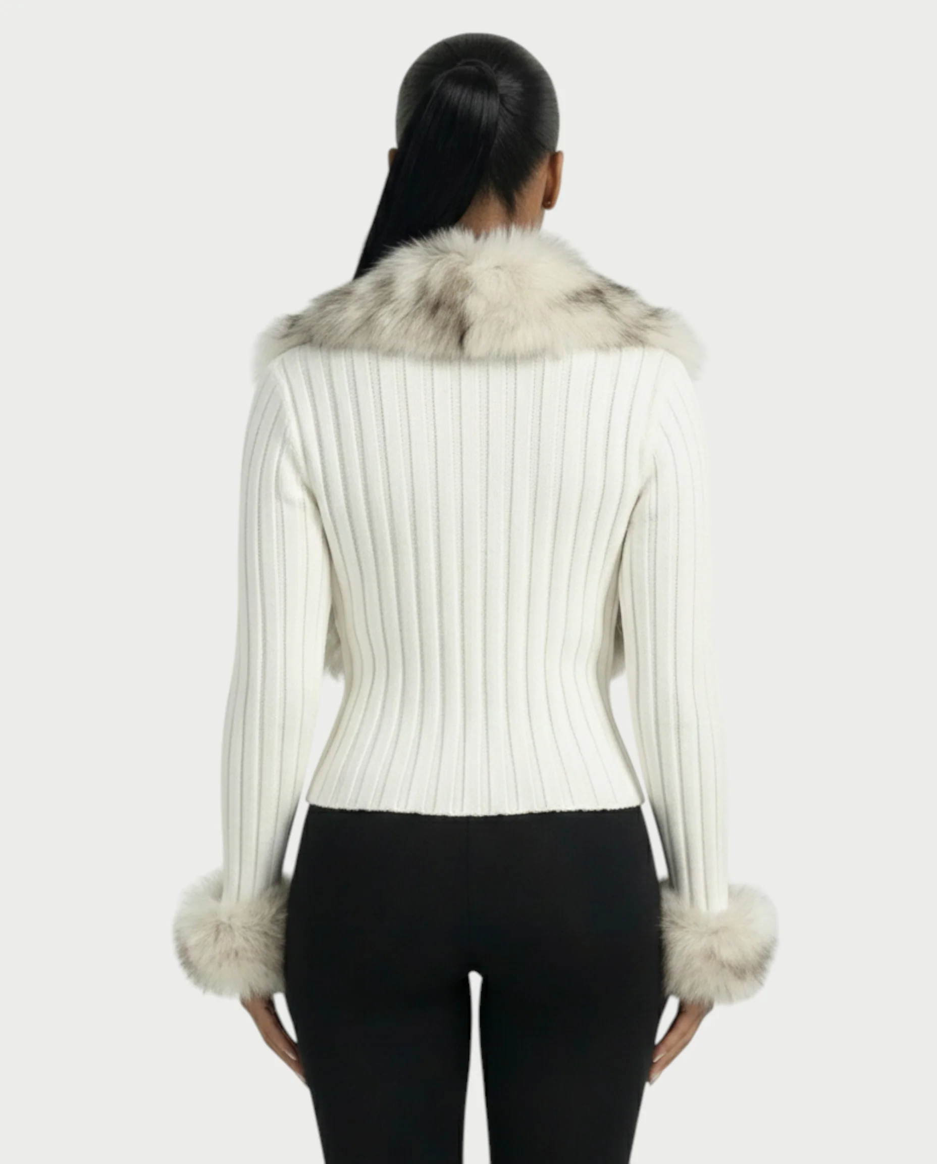 TRINAYA Faux Fur Trim Ribbed Knit Jumper - Image 10