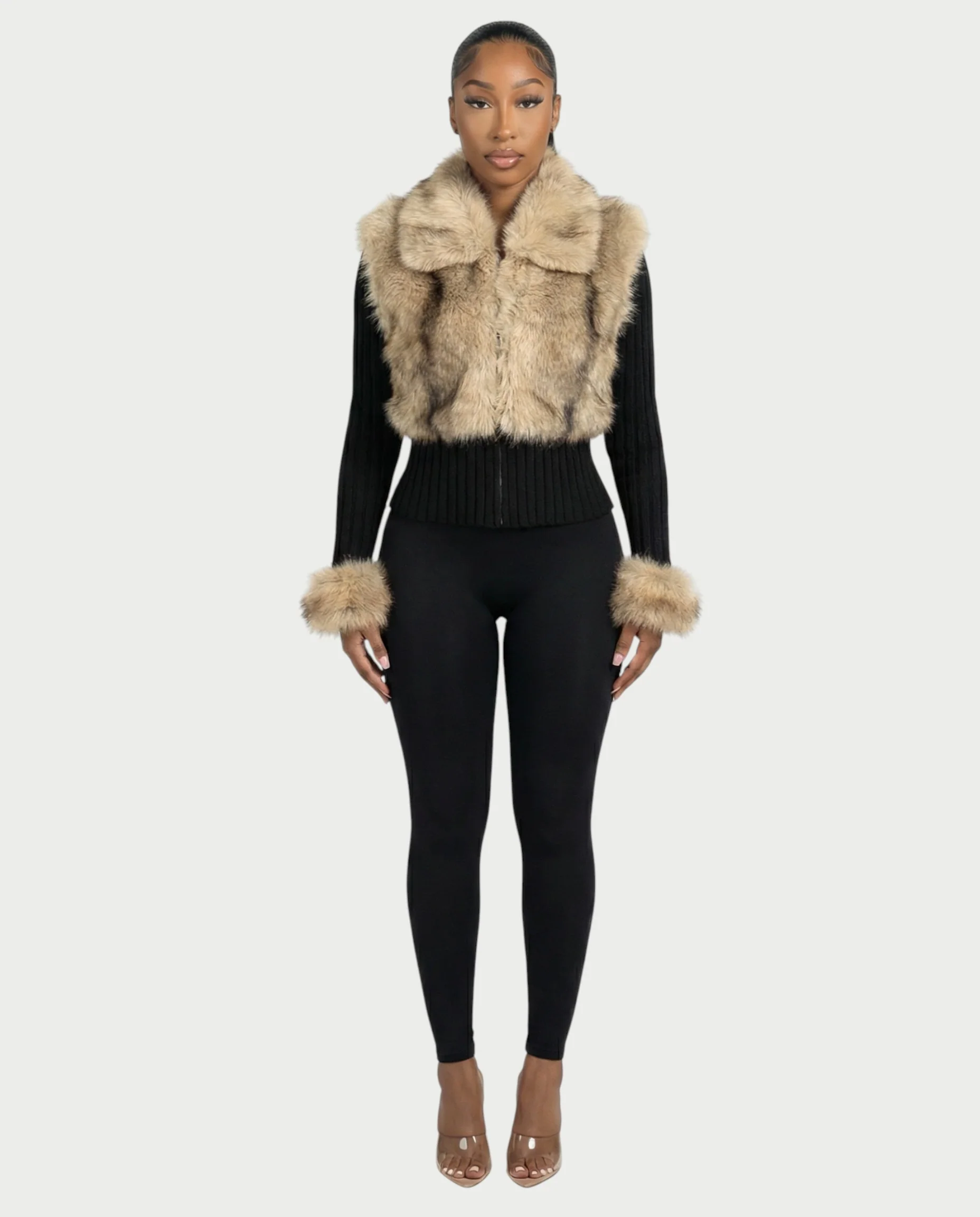 TRINAYA Faux Fur Trim Ribbed Knit Jumper - Image 11
