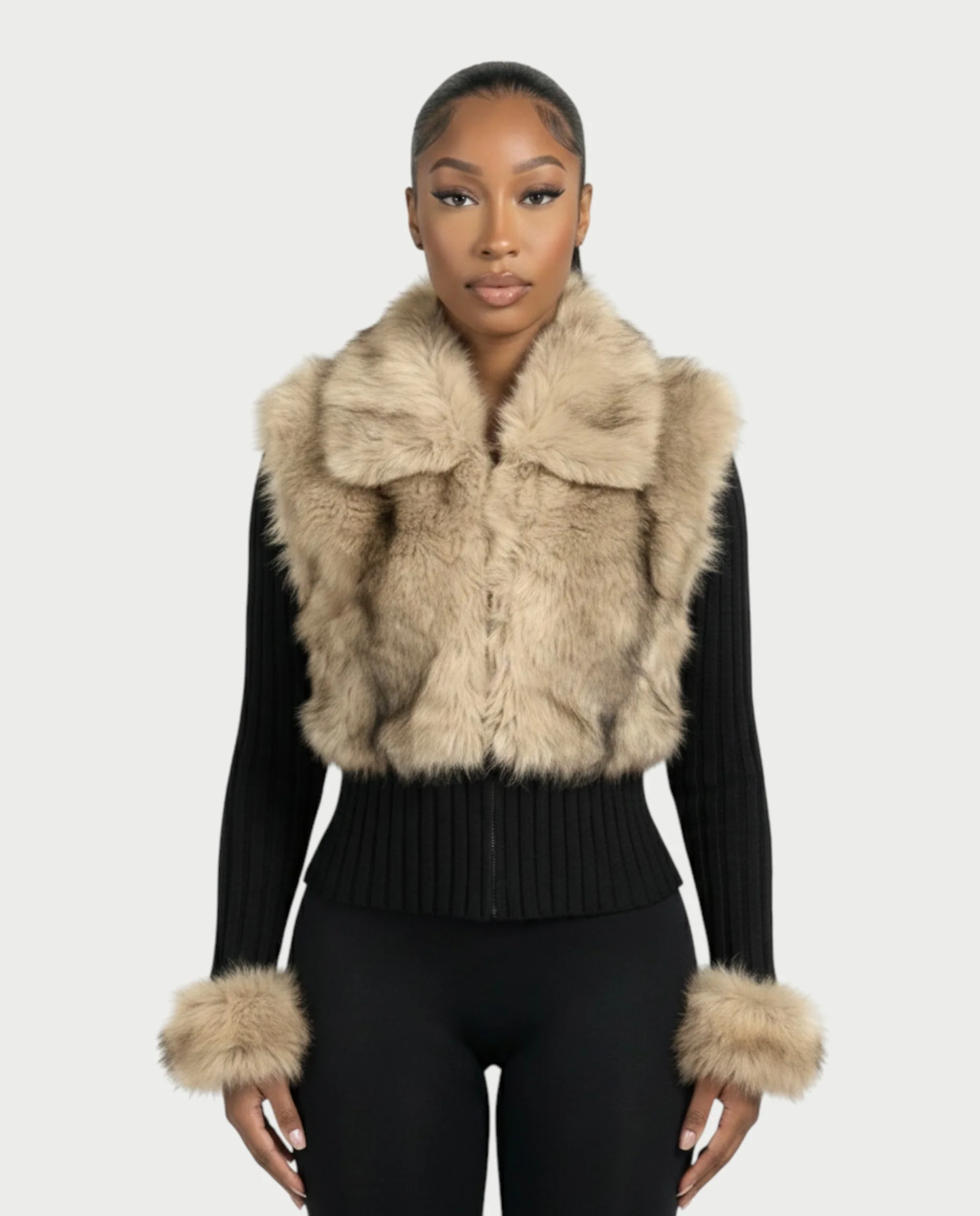 TRINAYA Faux Fur Trim Ribbed Knit Jumper - Image 12