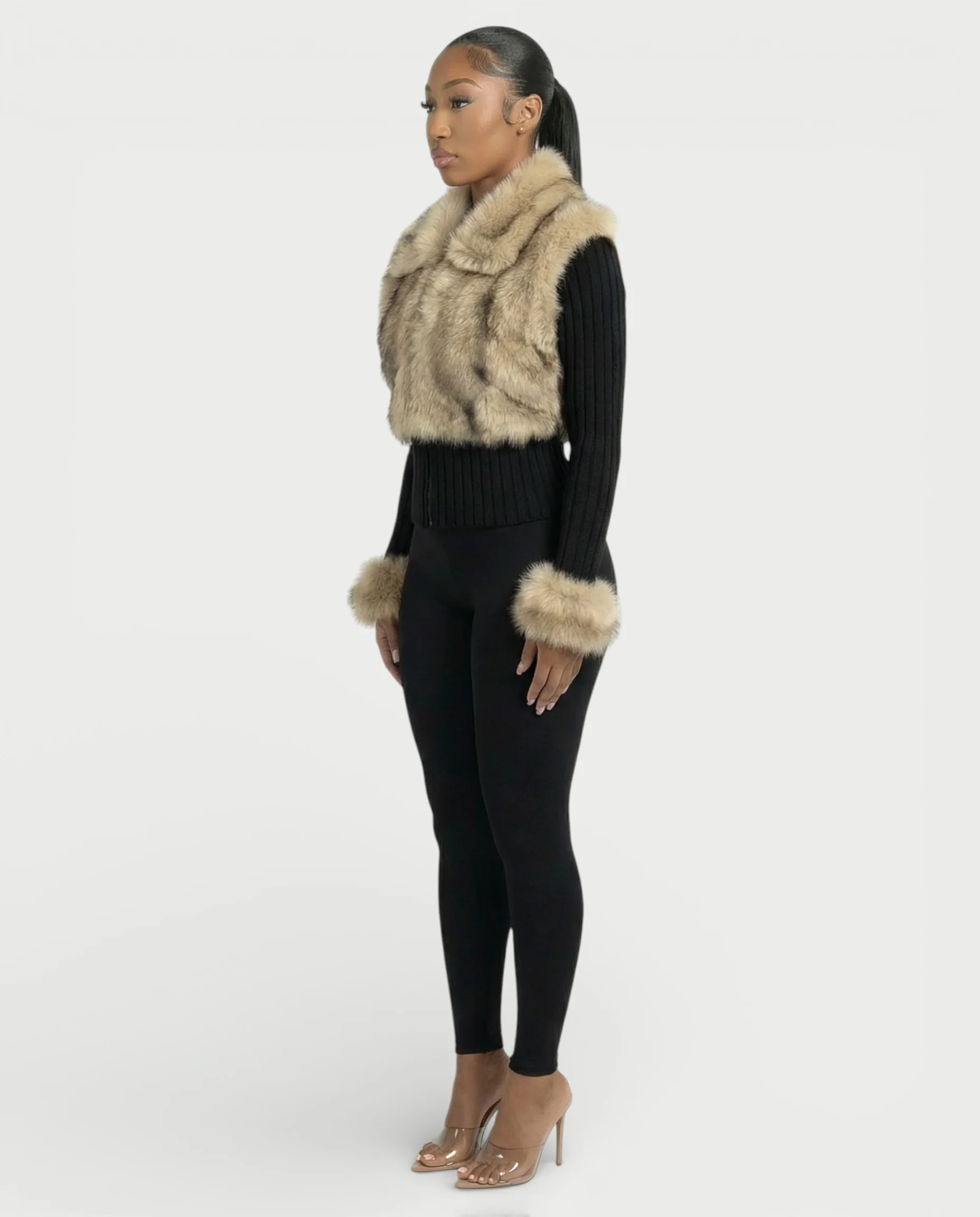 TRINAYA Faux Fur Trim Ribbed Knit Jumper - Image 13