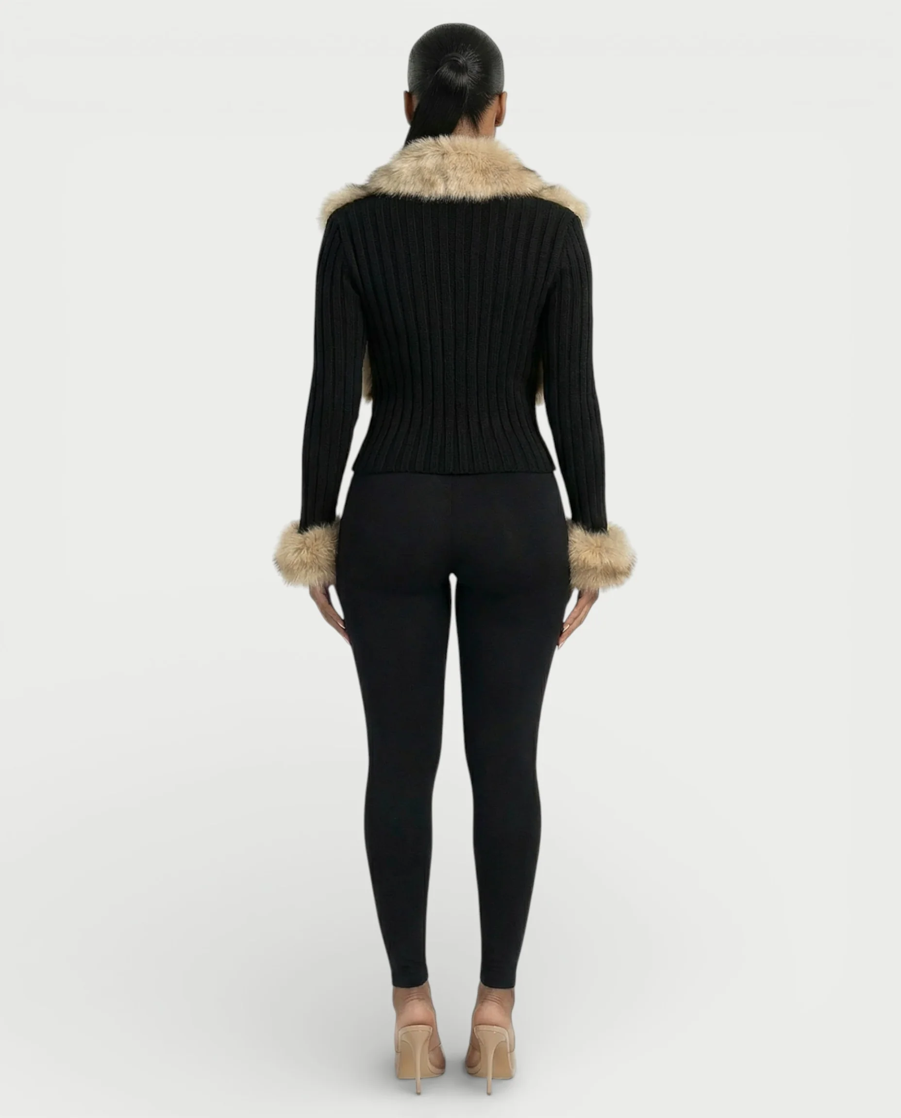 TRINAYA Faux Fur Trim Ribbed Knit Jumper - Image 14