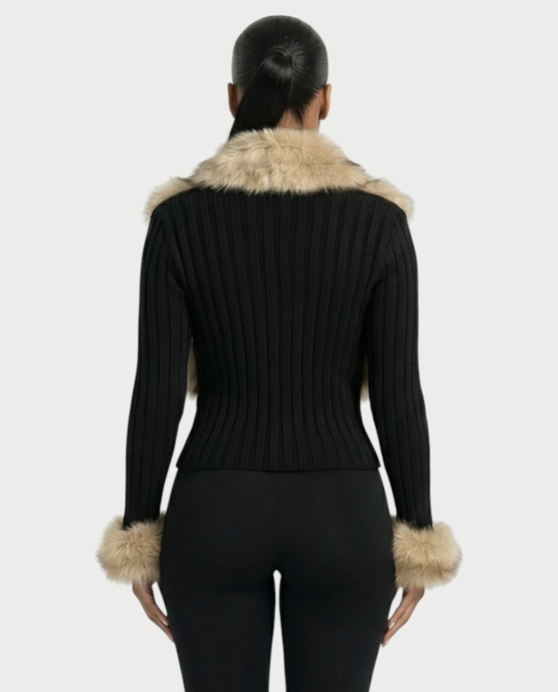 TRINAYA Faux Fur Trim Ribbed Knit Jumper - Image 15