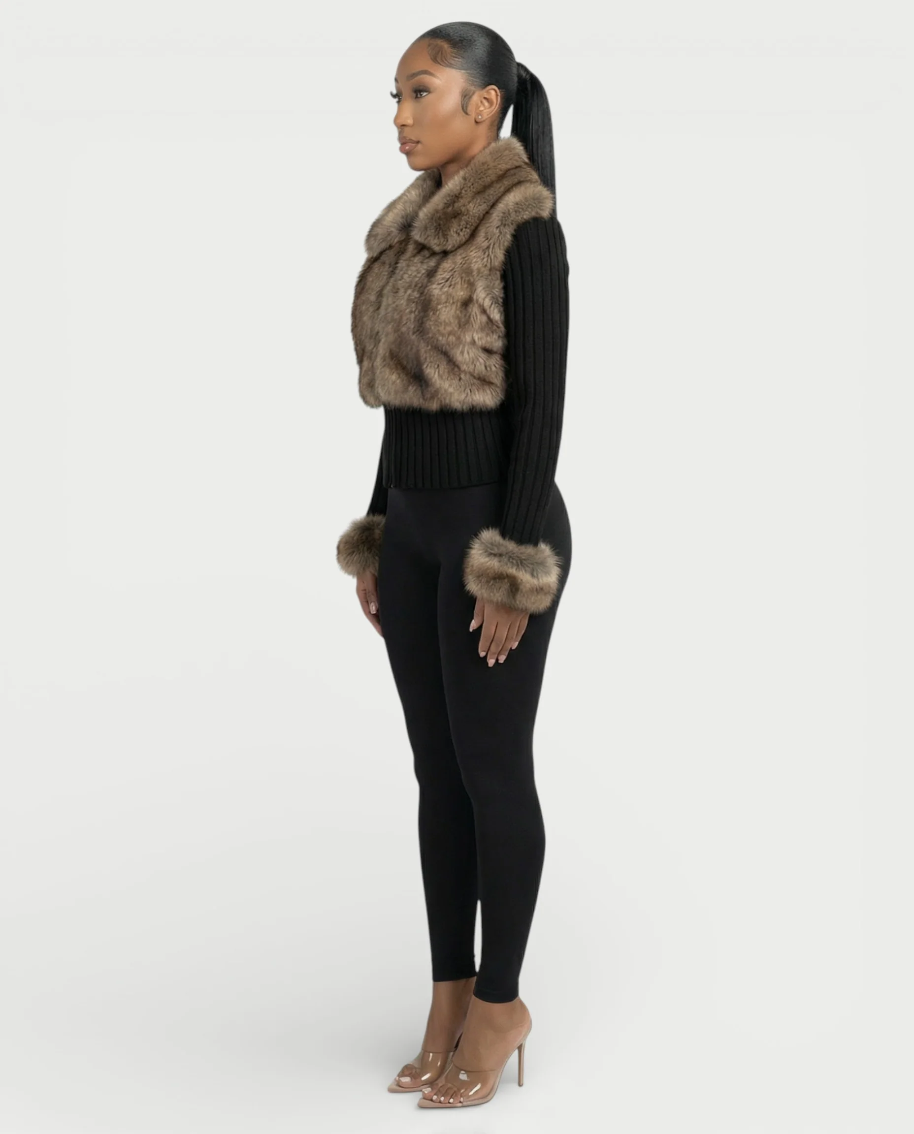 TRINAYA Faux Fur Trim Ribbed Knit Jumper - Image 3