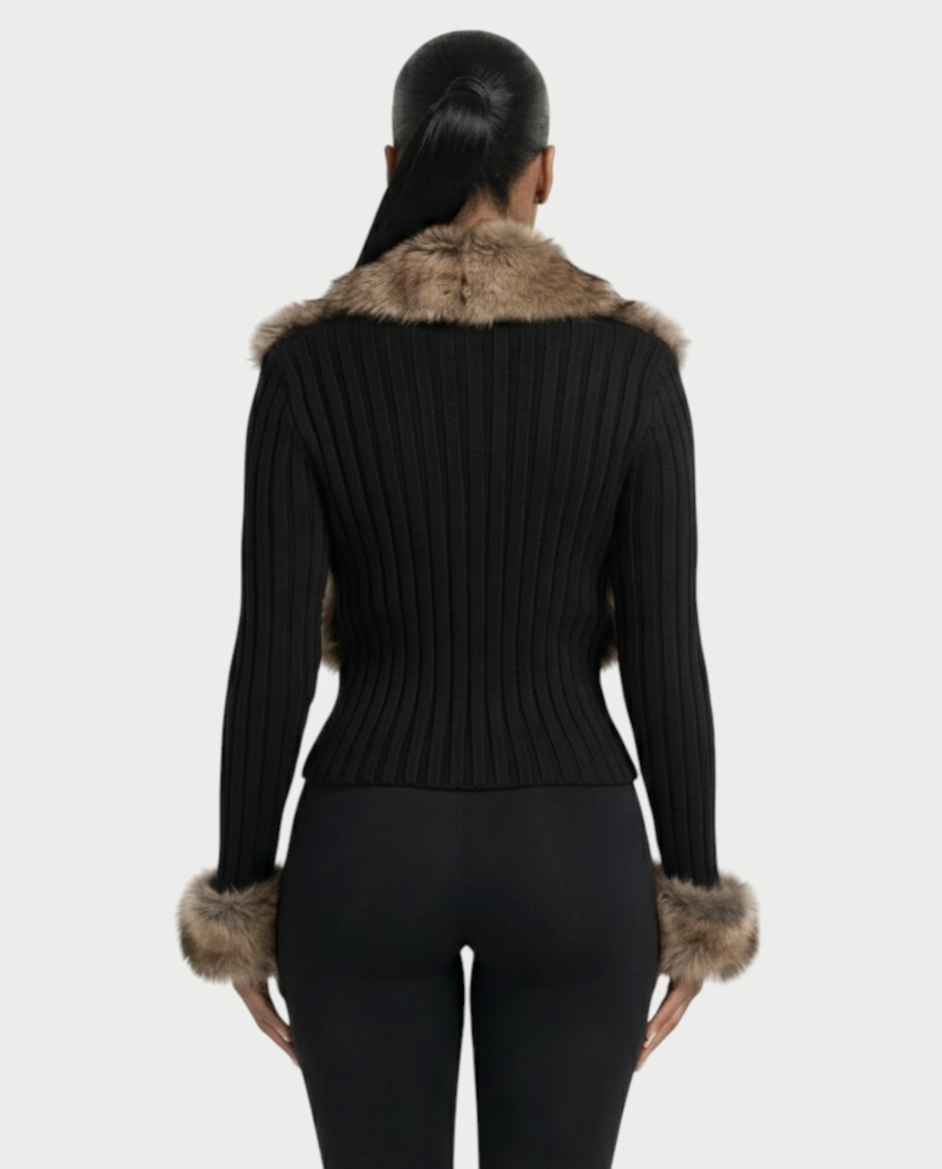 TRINAYA Faux Fur Trim Ribbed Knit Jumper - Image 5