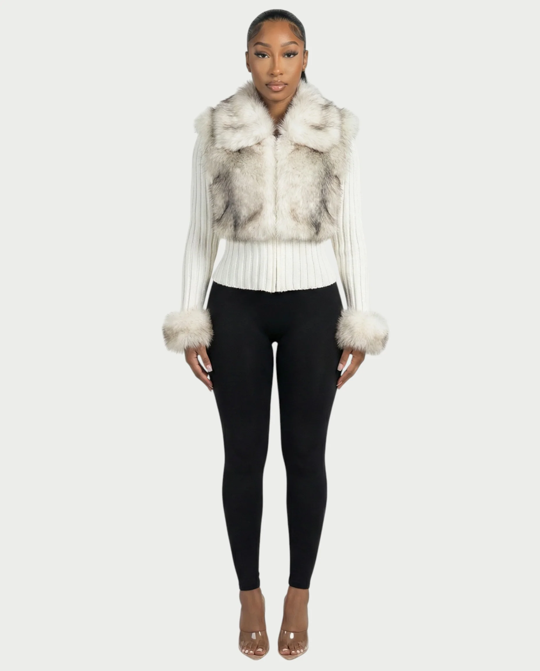 TRINAYA Faux Fur Trim Ribbed Knit Jumper - Image 6
