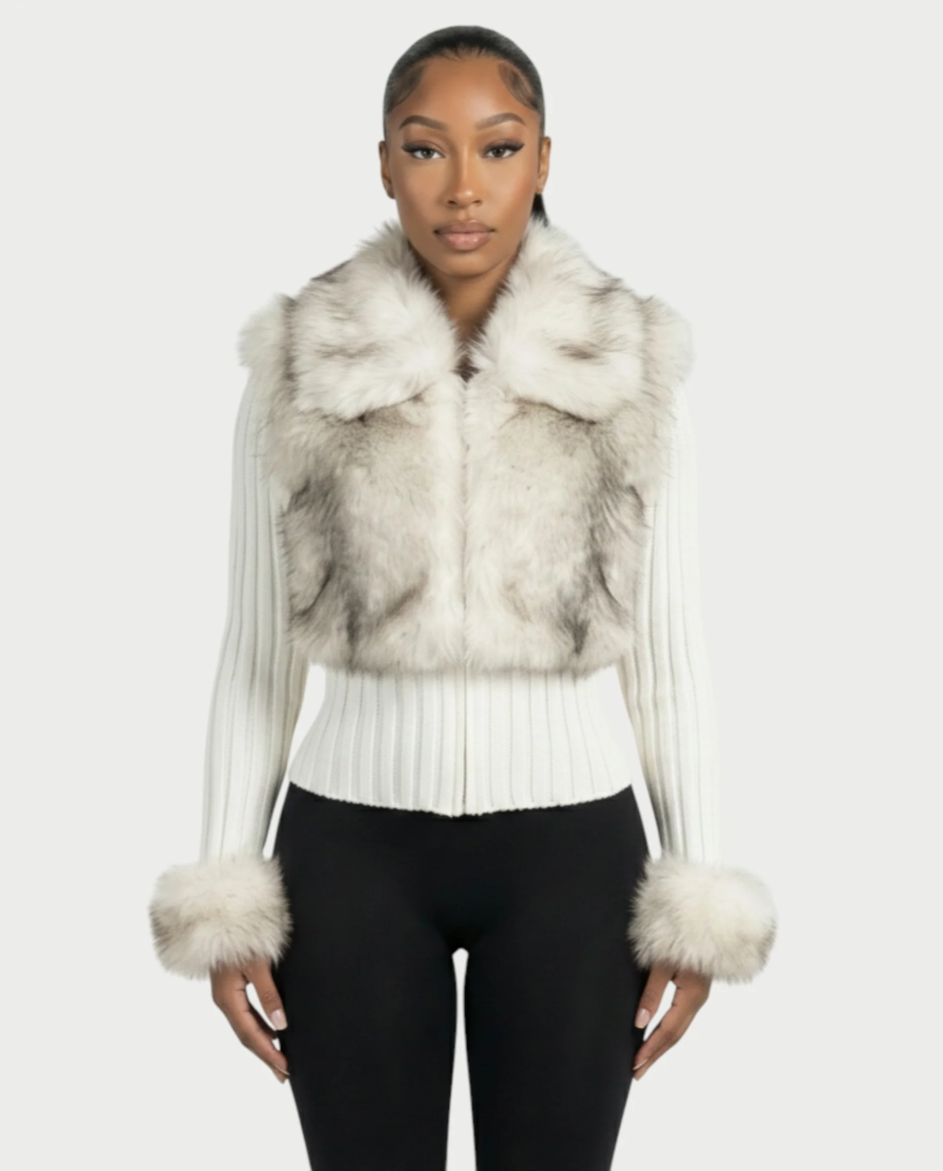 TRINAYA Faux Fur Trim Ribbed Knit Jumper - Image 7