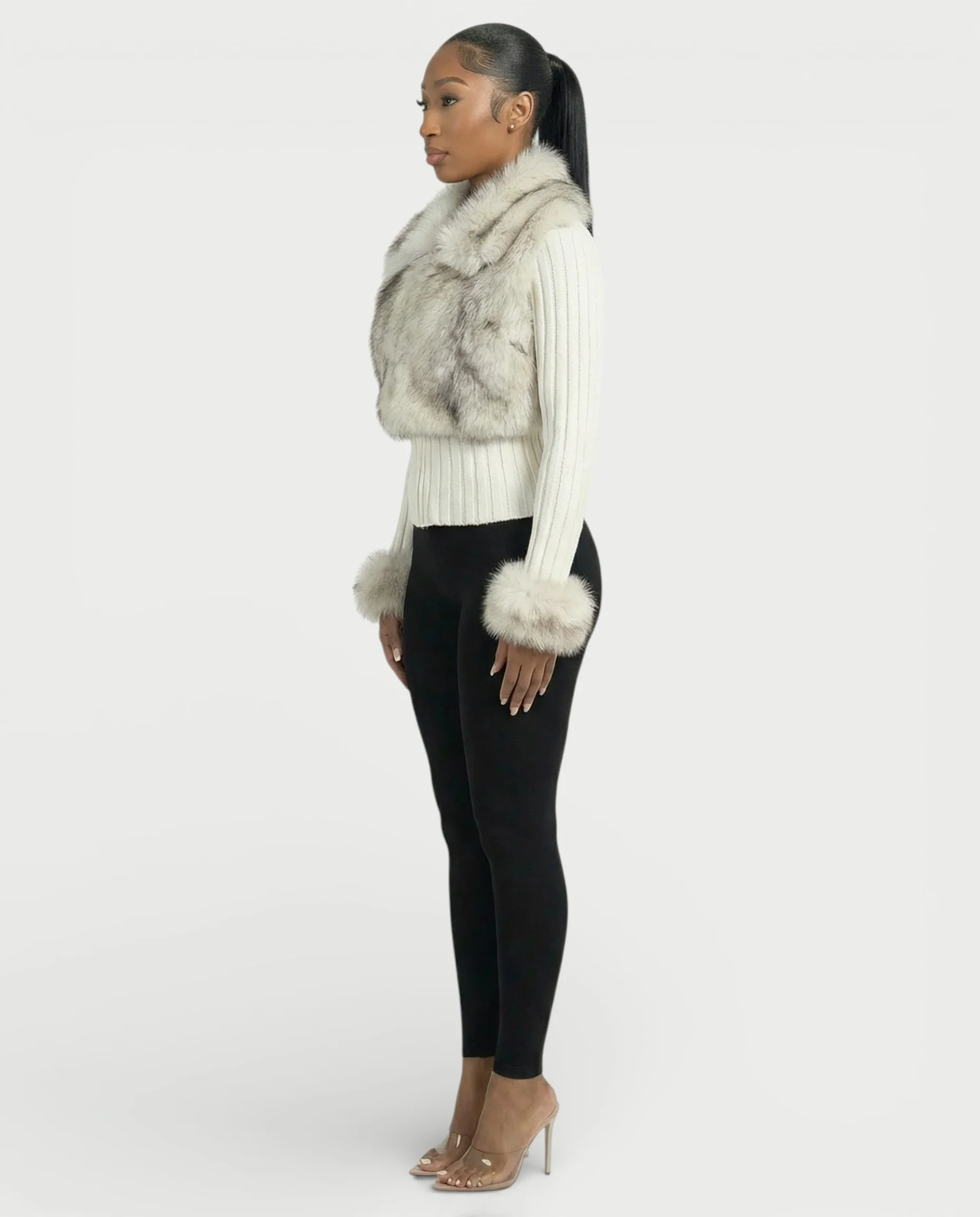 TRINAYA Faux Fur Trim Ribbed Knit Jumper - Image 8