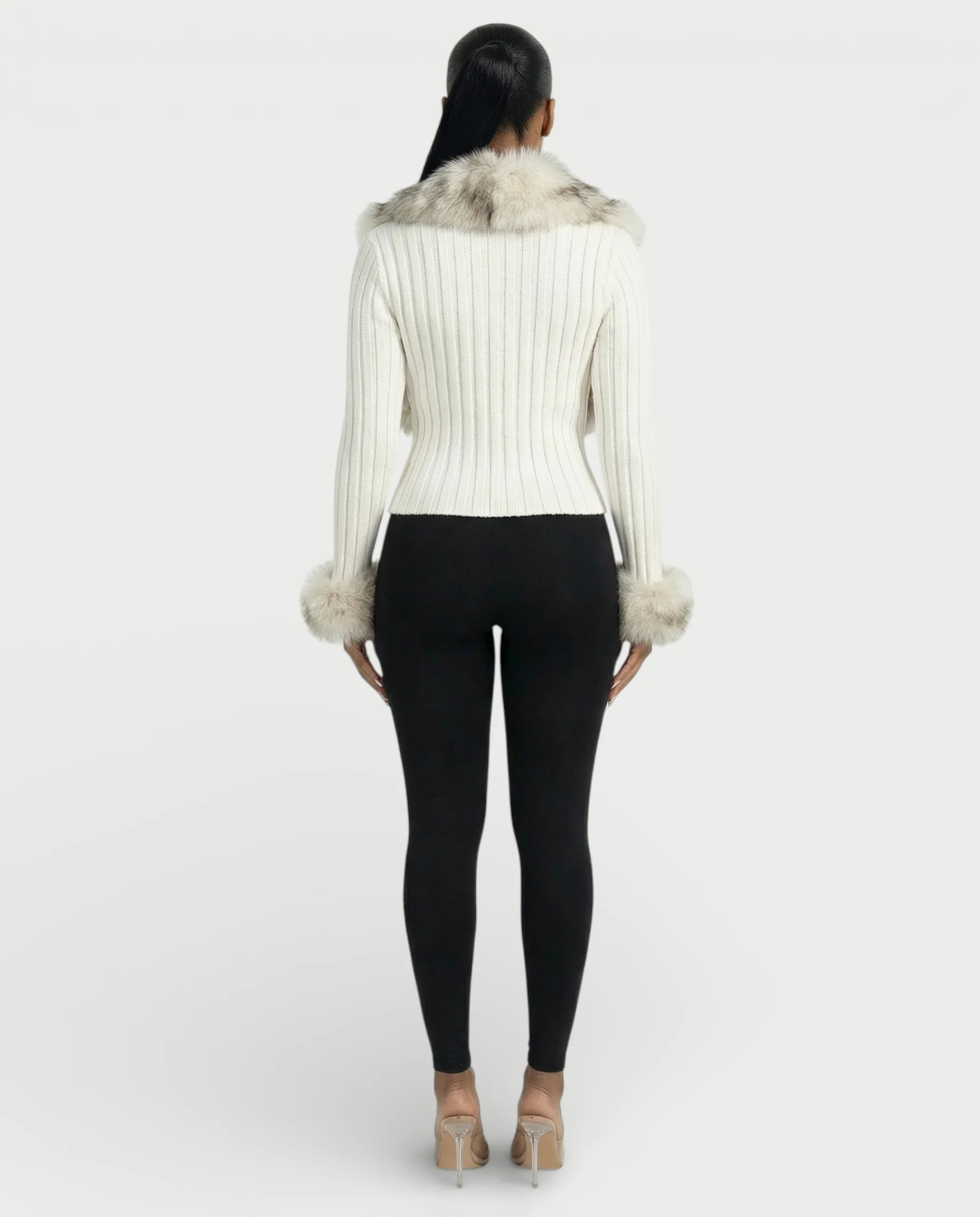 TRINAYA Faux Fur Trim Ribbed Knit Jumper - Image 9