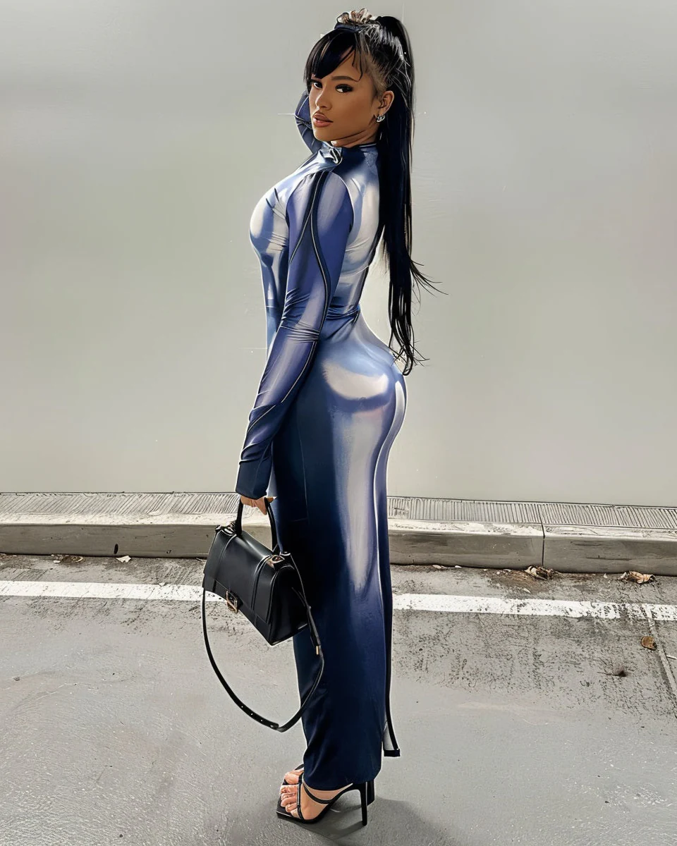 VERENA High Neck Illusion Maxi Dress - Image 3