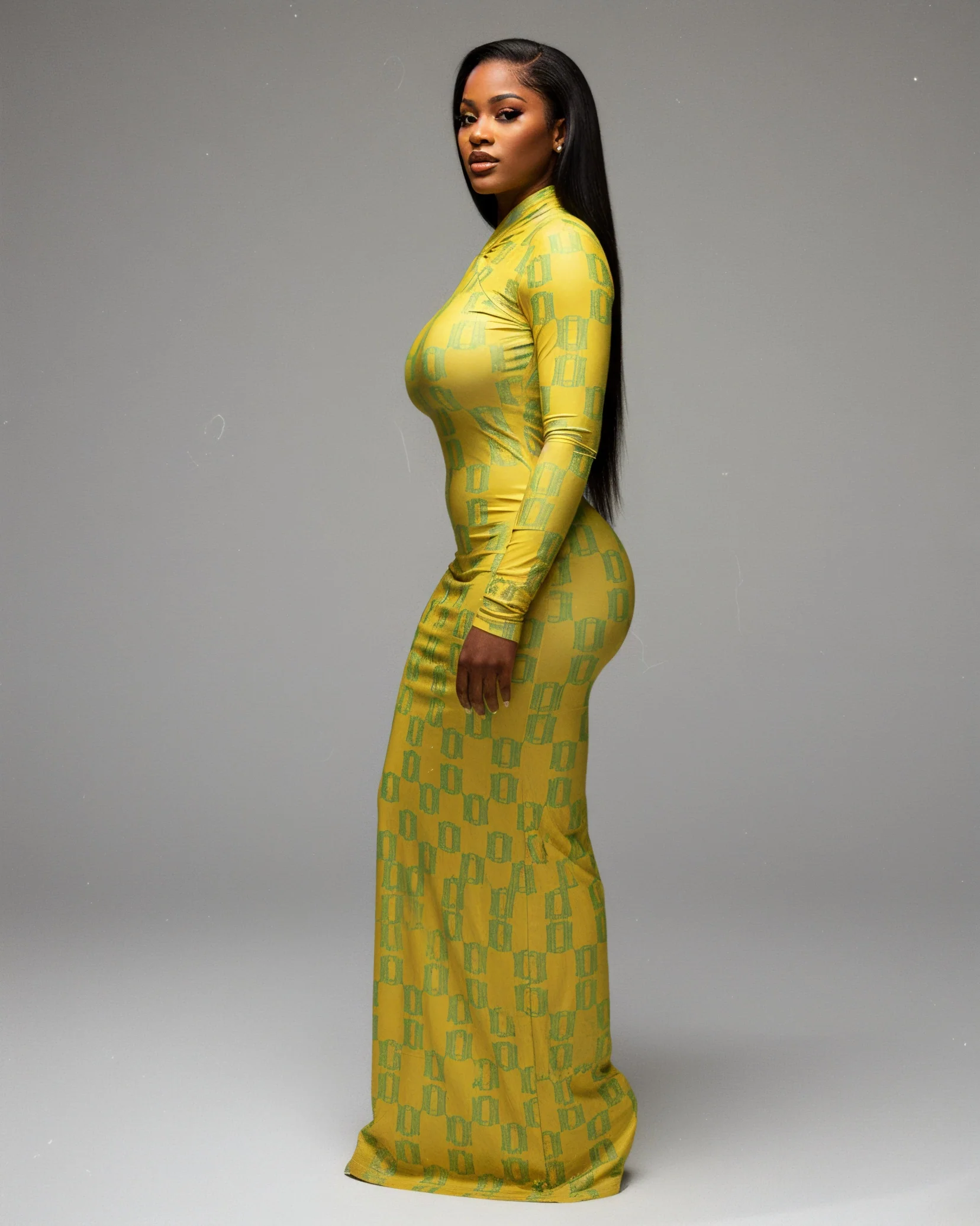 VIAN Geometric Print Long-Sleeved Maxi Dress - Image 3