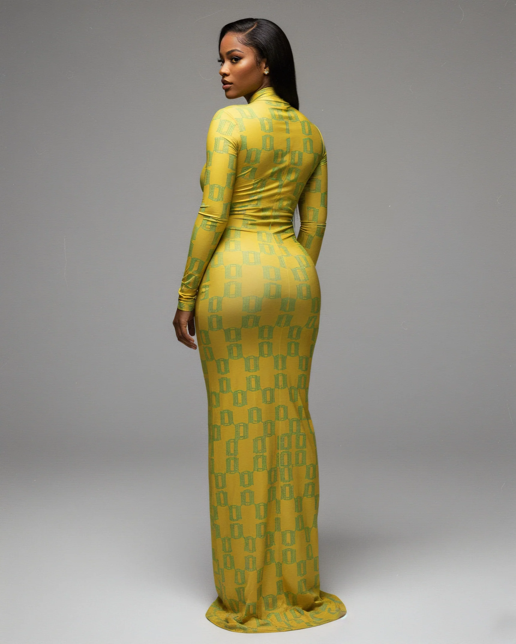 VIAN Geometric Print Long-Sleeved Maxi Dress - Image 4