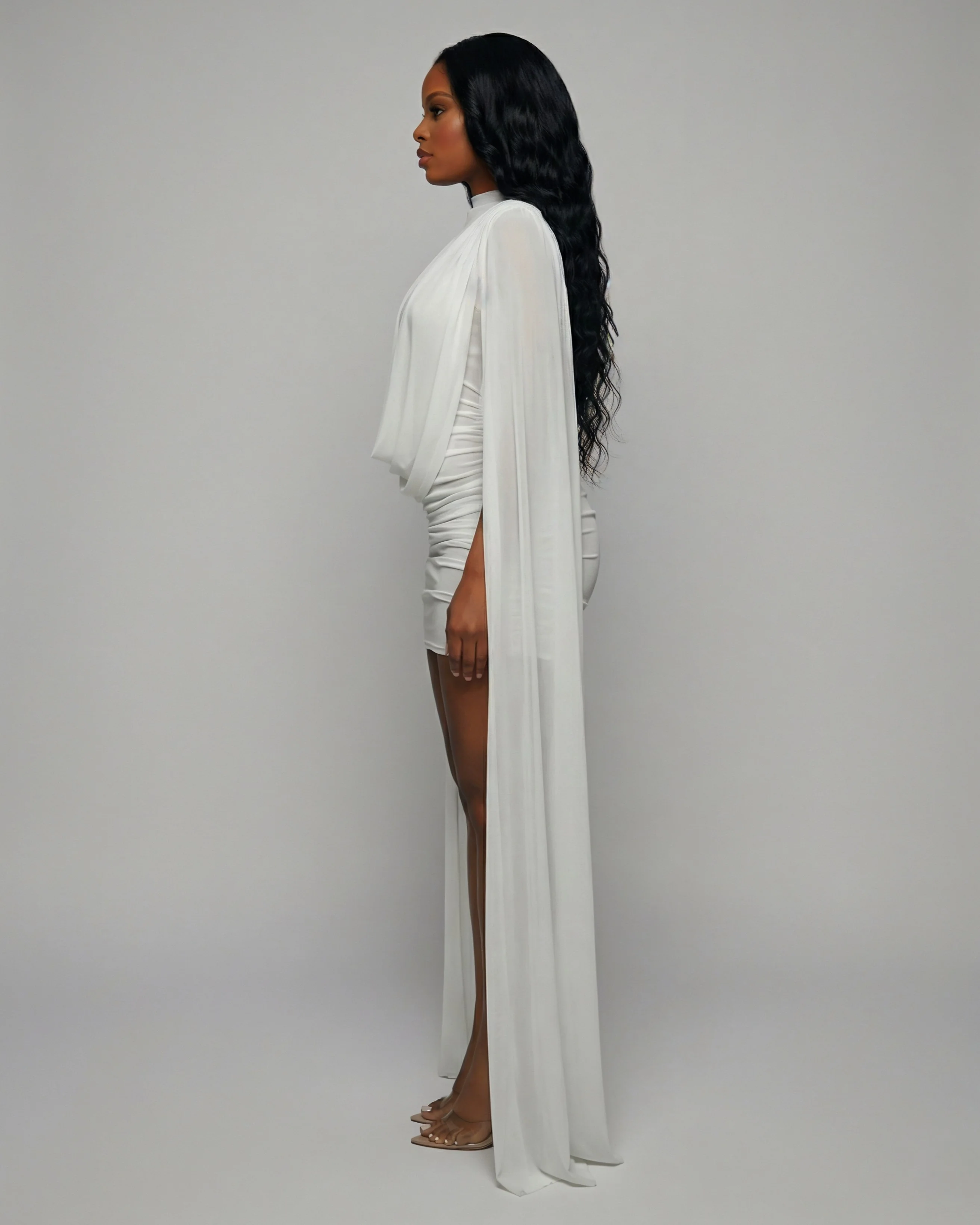 WAYONA High-Neck Mesh Draped Mini Dress - Image 3