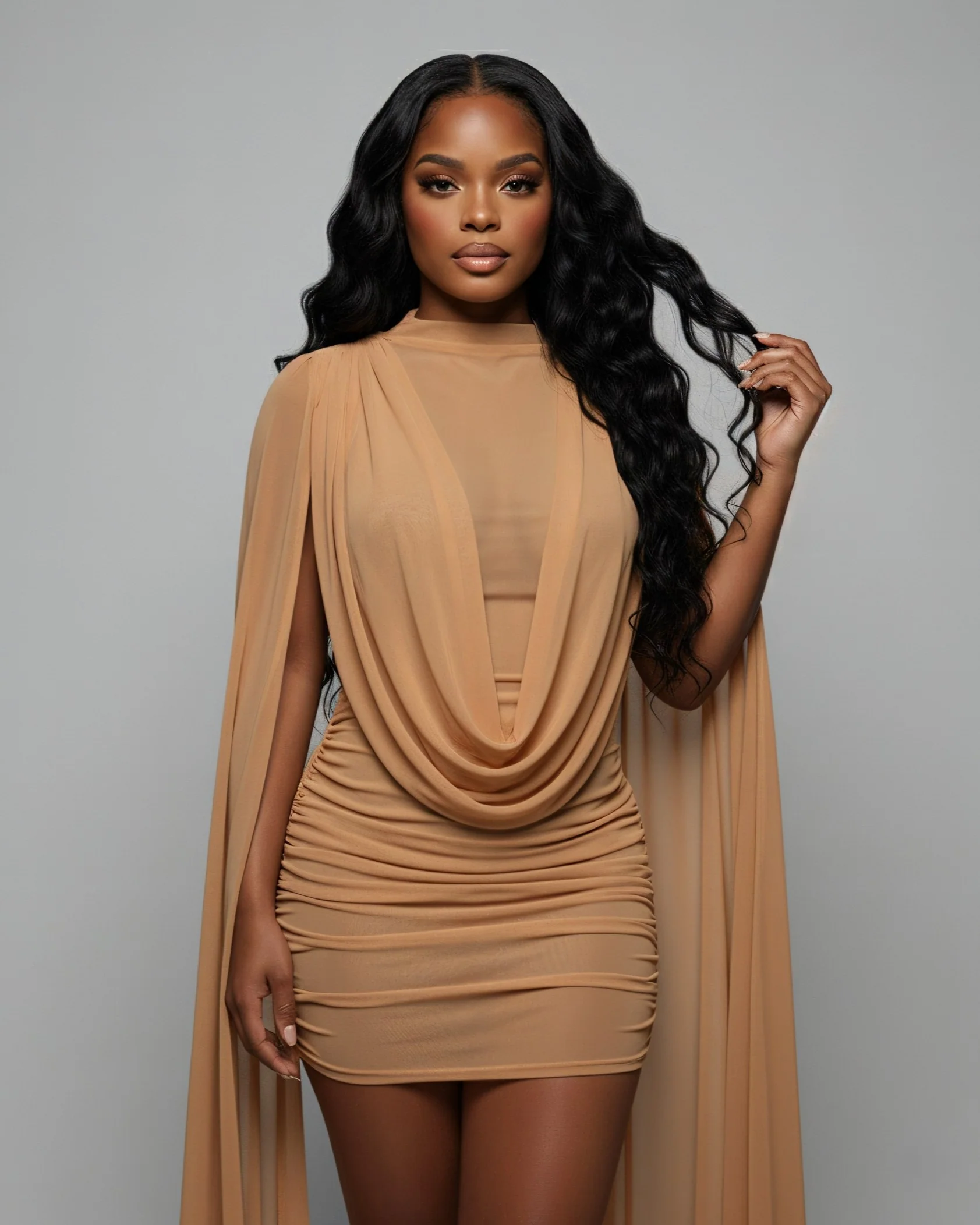WAYONA High-Neck Mesh Draped Mini Dress - Image 6