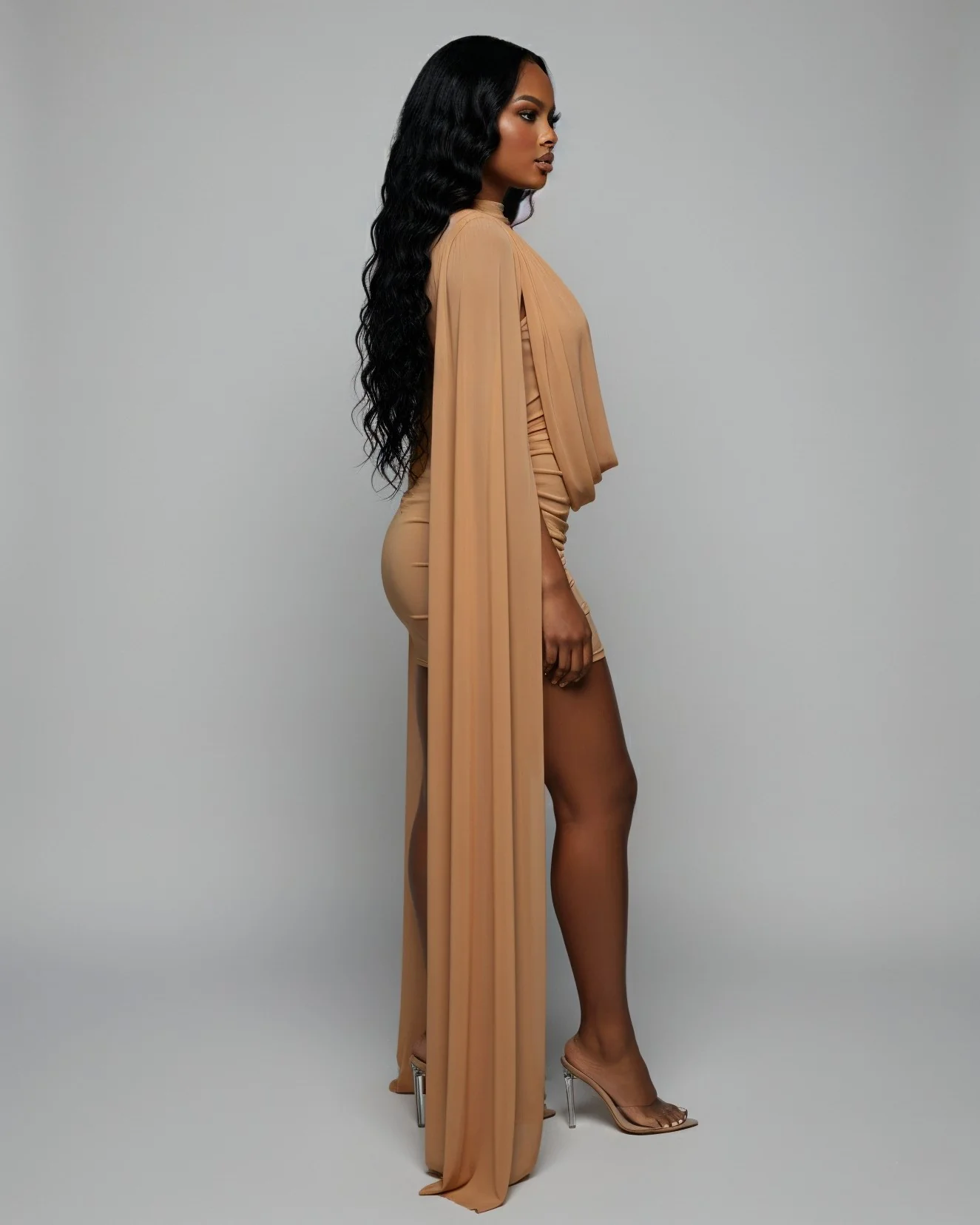 WAYONA High-Neck Mesh Draped Mini Dress - Image 7