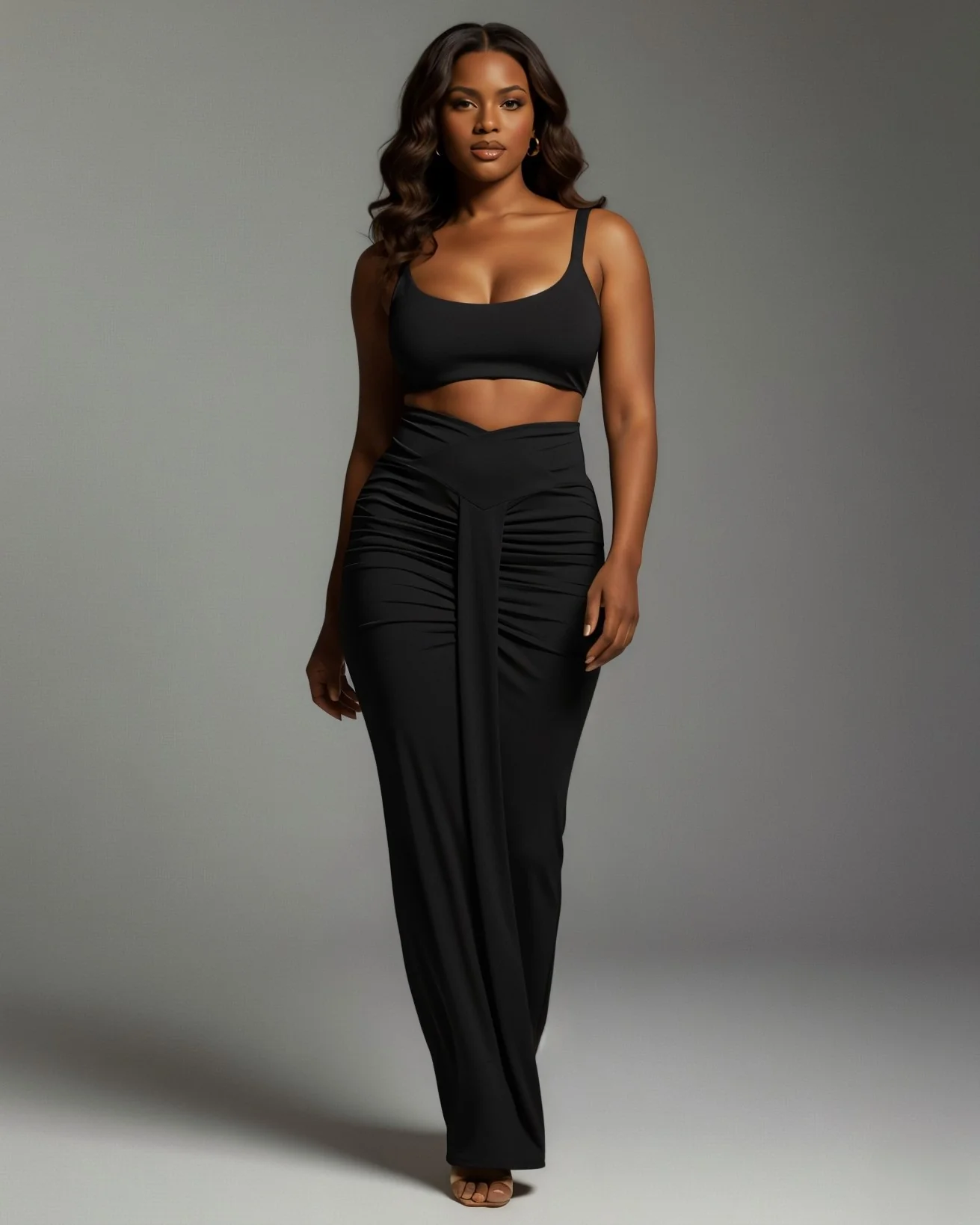 ZELLA Ruched High-Waist Draped Maxi Skirt - Image 21