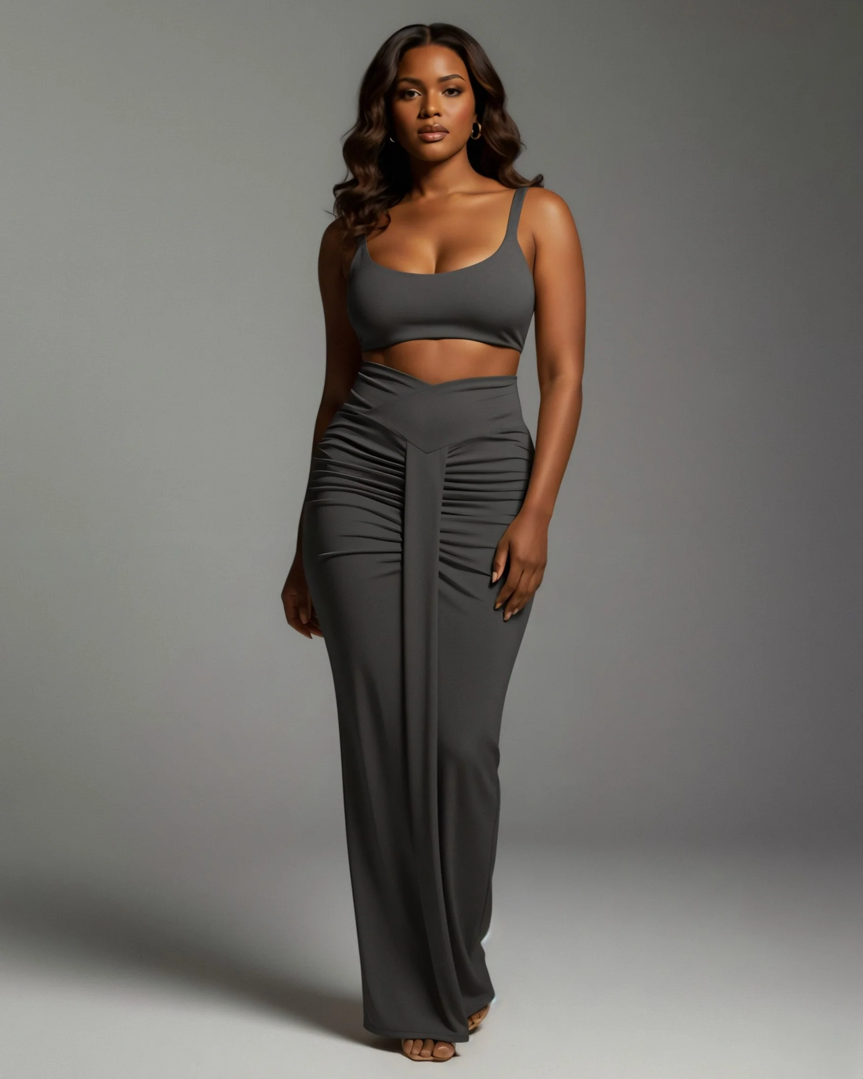 ZELLA Ruched High-Waist Draped Maxi Skirt - Image 9