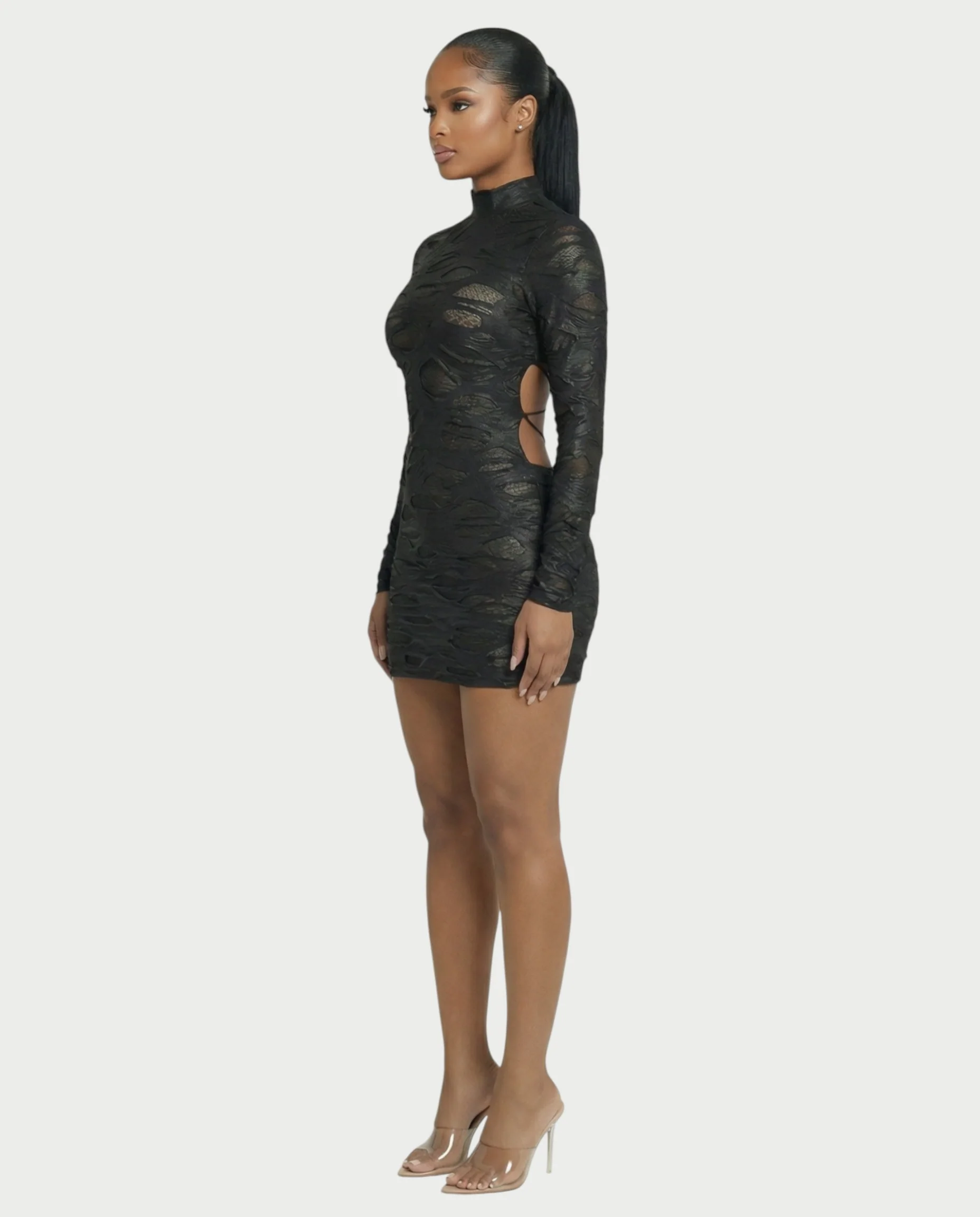 ZIVA Long Sleeve Textured Mini Dress - Image 3